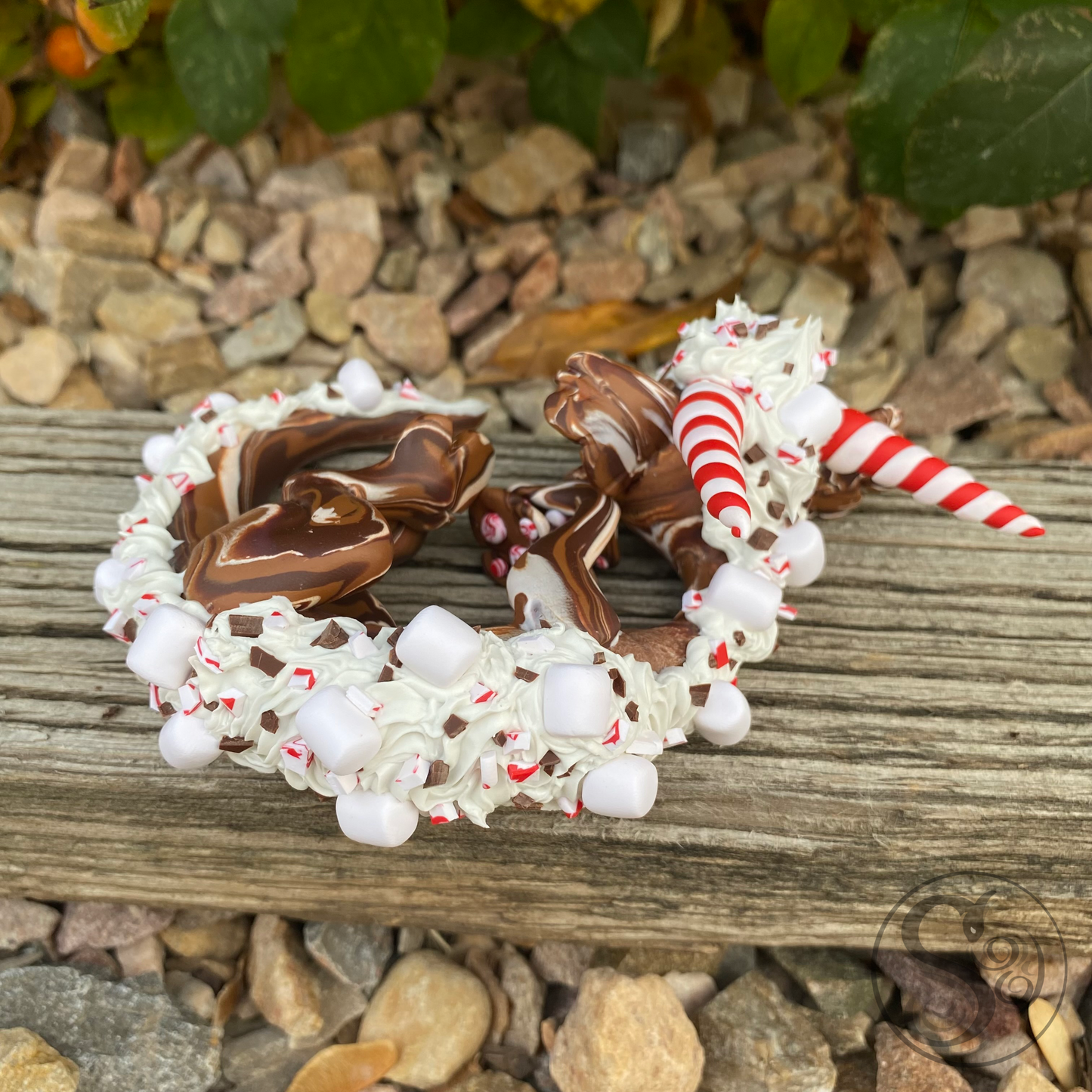 Curled up Peppermint and Chocolate Chip Hot-Chocolate Dragon