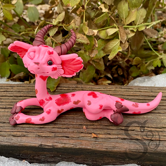 Valentines Sketchy Hearts Polymer Clay Dragon